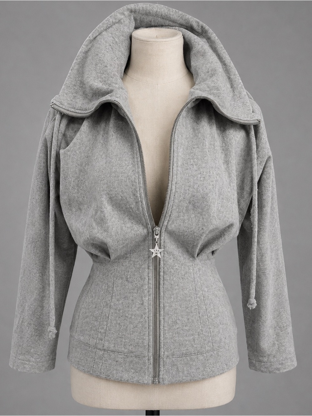 Gray Fitted Pleated Waist Sweatshirt Zippe…
